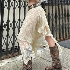 Cyflymder Y2K Beige Fairycore Boho Asymmetrical Lace Trim Midi Skirts Womens Low Waist A Line Vintage Summer Harajuku Holiday Outfits New