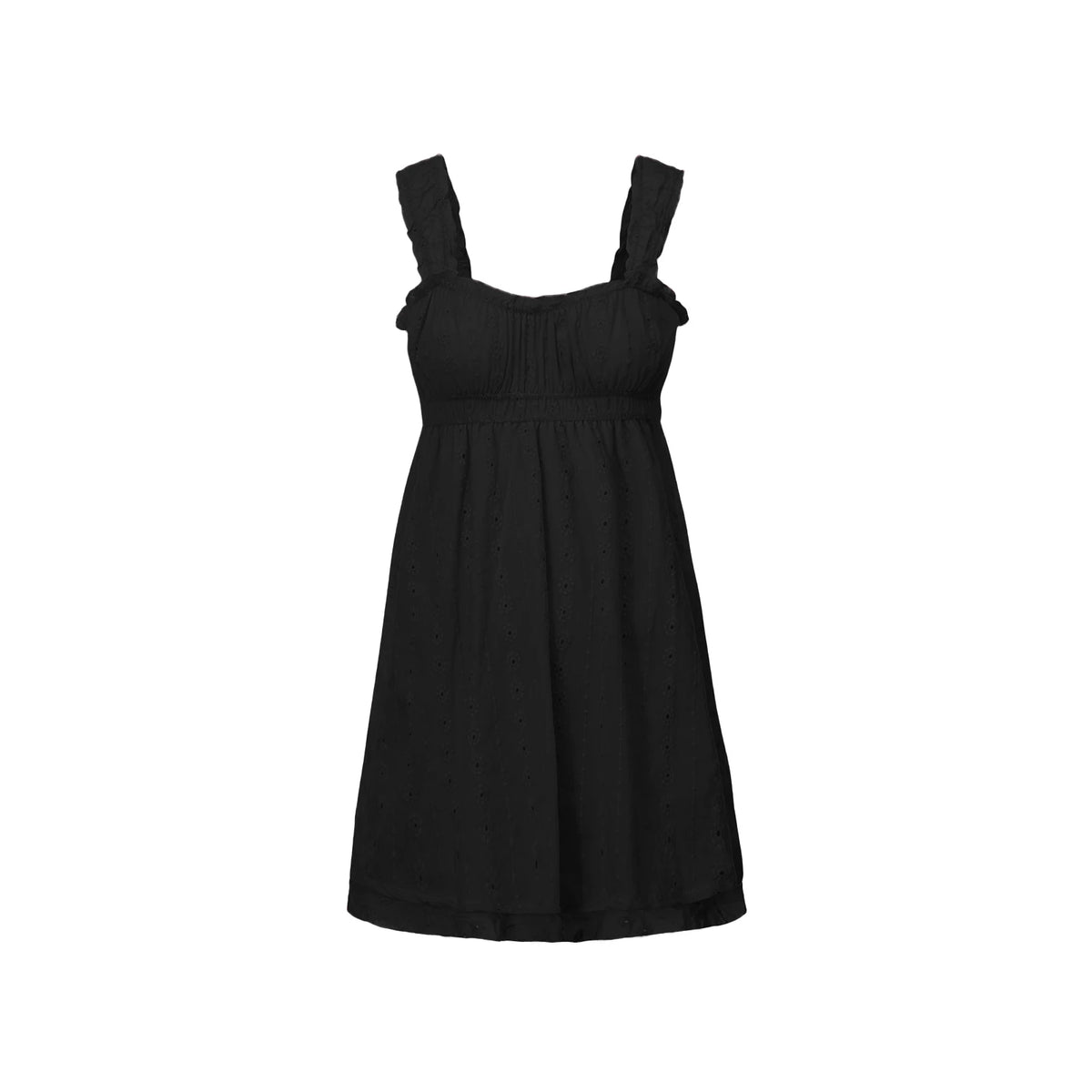 Cyflymder  Ruffles Hem Babydoll A-line Dress Vintage Eyelet Mini Dress Women Sleeveless Square Neck Ruched Bust Flowy Dress