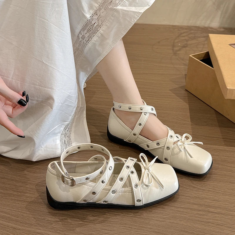Cyflymder  Cross Ankle Strap Butterfly-knot Women Flats Shoes Spring Autumn Women's Outdoor Comfort Mary Jane Shoes