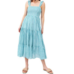 Cyflymder  Women's Elegant Summer Midi Dress Stripe Sleeveless Backless Straps Tiered A-Line Dress for Summer Casual A-line Dress