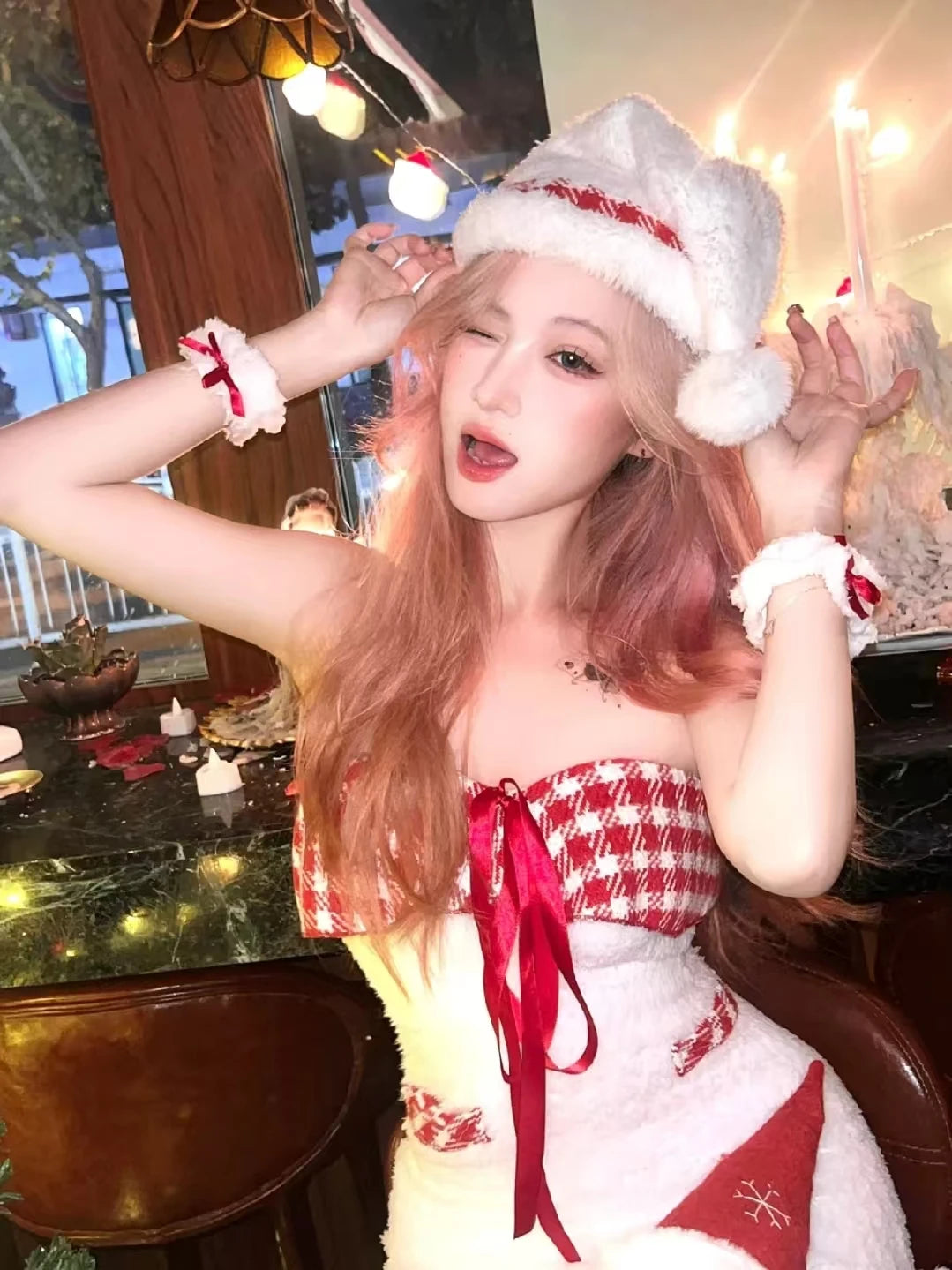Cyflymder  Christmas Outfit Sexy Dress Santa Rudolph Cosplay Costume For Women Bodycon Dresses Pure Desire Party Performance Photoshooting