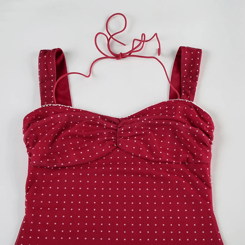 Cyflymder  Elegant Polka Dot Print Backless Party Dresses Women Causal Sleeveless Beach Dress Vestidos Summer Sundress Sexy Robe