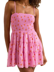 Cyflymder  Women s Boho Chic Halter Neck Floral Print Sleeveless Backless Mini Dress Summer Beach A Line Sundress with Adjustable Straps