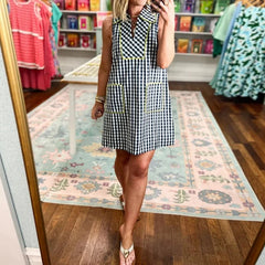 Cyflymder  Women Fashion Hight Waist Pocket Loose Mini Dress Sleeveless Casual Party Short Dress Vintage Plaid Splicing A-Line Summer Dress