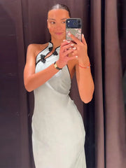 Cyflymder  Halter Sleeveless Knot Buckle Jacquard Midi Dress Slim Fit Bodycon Summer Women Satin Gown Causal  Coquette Lady Vestido