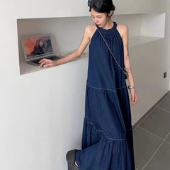 Cyflymder  Sweet Hot Girl Casual Strap Denim Dress for Women's Summer Pure Sexy Loose A-line Long Dress Fashion Female Clothes