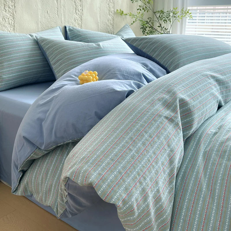 Cyflymder  Luxury Pure Cotton Striped Jacquard Bedding Set High Quality Non Fading Ultra Soft Duvet Cover Kit Adult Home Decor for Bedrooms