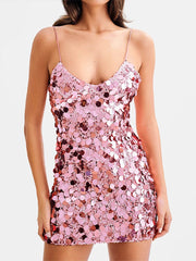 Cyflymder  Sequins Glitter Evening Party Mini Dress Women Sleeveless Backless Slim Zipper Sexy Shining Dresses A-line Solid Sexy Lady Robe