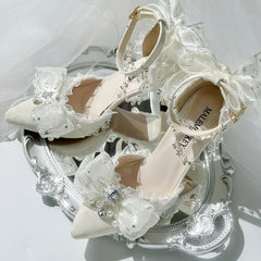 Cyflymder  Heeled Sandals Heels for Ladies Lolita Designer Shoes Bow Y2K Heels Mary Jane White Bridal Shoes Party Shoes Woman Trend