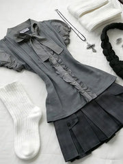 Cyflymder  Preppy 2-Piece Set Dresses American Retro Goth Top+Skirt Y2k 2000s Japanese Harajuku Hot Girl Women's Dress Fashion Grunge Chic