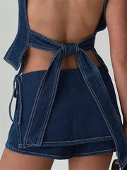 Cyflymder  Women s High Waisted Denim Skirt with Tie Waist Detail for Summer Beach Party Casual Streetwear Fashion Outfit