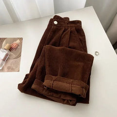 Cyflymder Retro High Waist Corduroy Pants Women Spring Fall Straight Causal Full Length Trousers Korean Fashion Baggy Outwear Pant