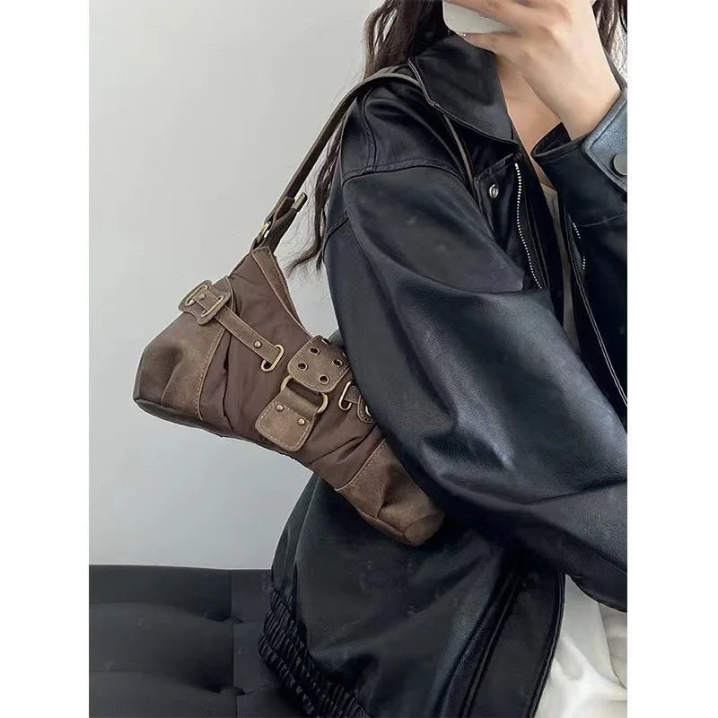 Cyflymder  New Underarm Hand Bag Woman Meilad Single Shoulder Handheld Wrinkled Saddle Bag For Women Leather Handbags