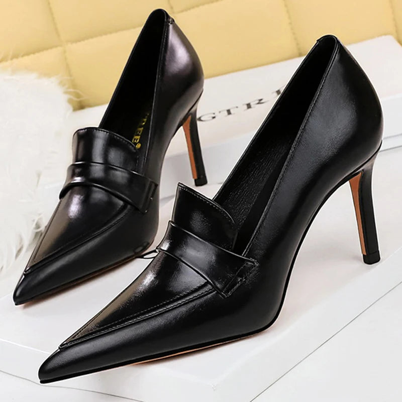 Cyflymder Shoes Retro Pointed Toe Women Pumps Leather Shoes High Heels Versatile Stilettos Elegant Women Heels Ladies Shoes 2025