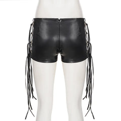 Cyflymder  Punk Style Y2k Side Grommet Tassel Pu Leather Shorts Women Fashion Sexy Low Waist Zipper Peach Hip Slim Night Clubwear Bottoms
