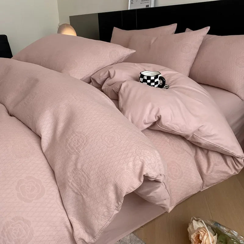 Cyflymder  Light Luxury Soft Thick 100% Cotton Flat Sheet Sets Satin Jacquard Silky Bedding Set for Seasons Single Double Bed Comfort Set