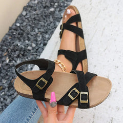 Cyflymder  Retro Buckle Strap Cork Sandals Women Summer Cross Strap Flat Sandals Woman Brand Design Comfortable Non Slip Beach Shoes