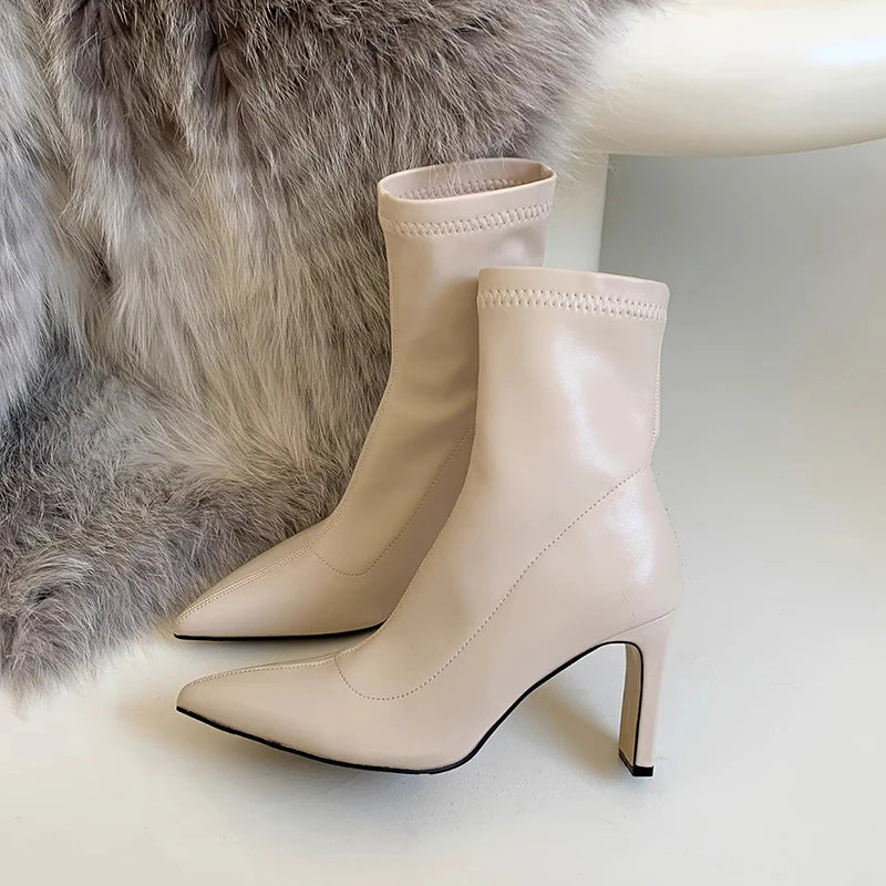 Cyflymder High Heel Women Slim Ankle Boots Fashion Elegant Pointed Toe Short Booties Spring Autumn Laides Street Style Shoes