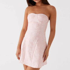 Cyflymder  Formal Strapless Graduation Mini Dress Bodycon Party Tube Dress Elegant Backless Homecoming A-line Dresses for Women