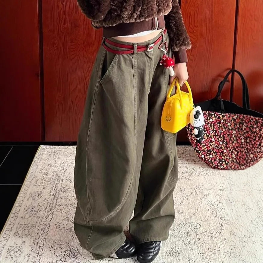 Cyflymder  Y2K American Large Size Waed Knife  Jeans Women's New Sle Spicy Bf Retro Floor Length Wide Leg Pants Casual High Waist