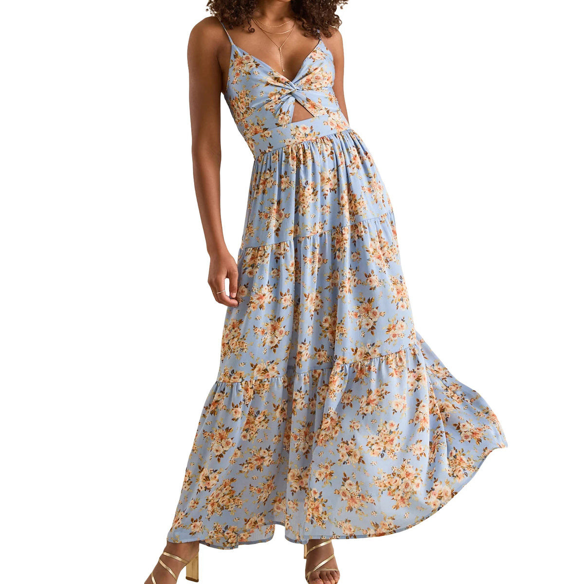 Cyflymder  Elegant Lace Sleeveless V-neck Maxi Dress with Floral Print Perfect for Summer Cocktail Parties and Events
