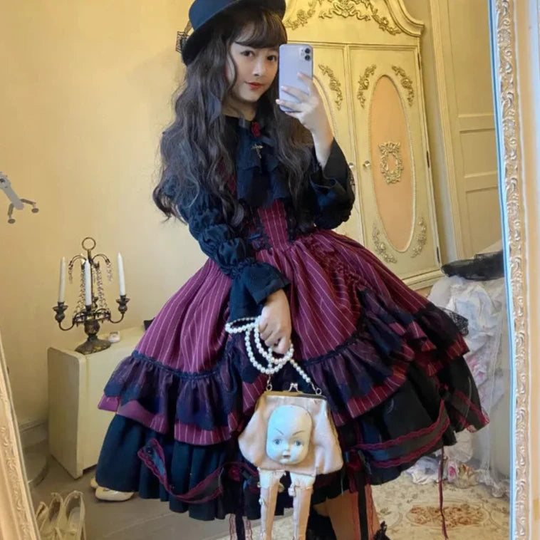 Cyflymder DRESS TO IMPRESS Victorian Gothic Lolita Jsk Dress Women Halloween Y2k Bat Collar Shirt Woolen Princess Dresses Vintage Punk Harajuku Party Dress