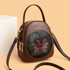 Cyflymder  Luxury 3-Layer Pockets PU Leather Women's Leisure Shoulder Bag and Purses Fashionable Lotus Pattern Crossbody Bag Ladies Sac