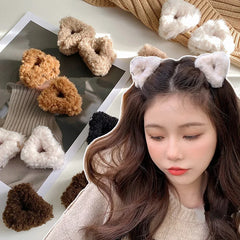 Cyflymder Plush Cat Ears Hair Clips For Women Girls Lamb Cashmere Hairpin Forehead Bangs Clip Fluffy Children New Winter Hair Accessories