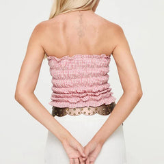 Cyflymder  Plaid Strapless Tube Tops Elastic Ruched Off Shoulder Crop Tops Bandeau 90s Vintage Backless Y2K Tank Vest Women