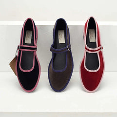 Cyflymder  Flats Mary Jane Shoes Women Trend Velvet Casual Streetwear Ladies Shoes Canvas Buckle Strap Pointed Toe Loafers Elegant