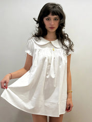 Cyflymder  Women Baby Doll Mini Dress Puff Sleeve White Ruffle A-Line Loose Fit Sweet Cute Casual Date Vacation Outfit Streetwear