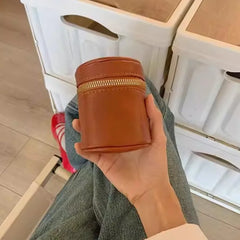 Cyflymder   Retro Brown Mini Crossbody Bag Women PU Leather Small Capacity Cylinder Shoulder Bags Ladies Fashion Key Lipstick Storage Purse