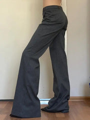 Cyflymder  Korean Fashion Y2K Striped Suit Pants Button Up Loose Flared Trousers Women's 2000S Vintage Casual Basic Streetwear Pants