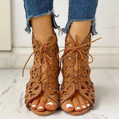 Cyflymder  Wedge Sandals for Women Summer Shoes Fashion Lace Up Low Heel Flat Ladies Sandals Large Size Casual Hollow Out Sandalias