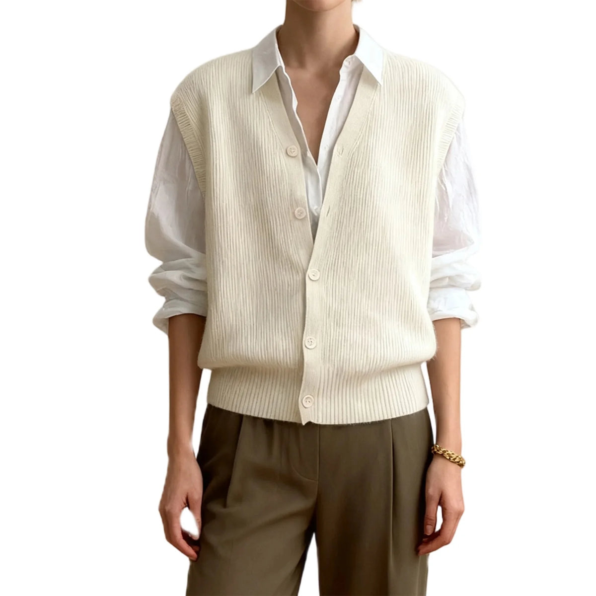 Cyflymder  Stylish Women s Sleeveless V Neck Button Down Cardigan Vest in Solid Color Knit - Fashionable and Versatile Choice for Any