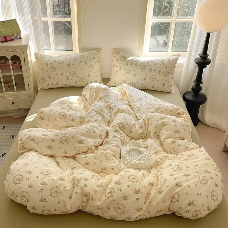 Cyflymder  Grade-A Double-Layer Yarn Pure Cotton Bedding Set Single Double High-Quality Bedsheet Kit Skin Friendly Ultra Soft Quilt Set