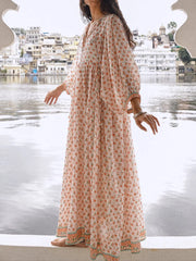 Cyflymder  Elegant Maxi Dress with 3 4 Sleeves V Neckline and Floral Print - Stylish Loose Fit Summer Dress for Casual Wear