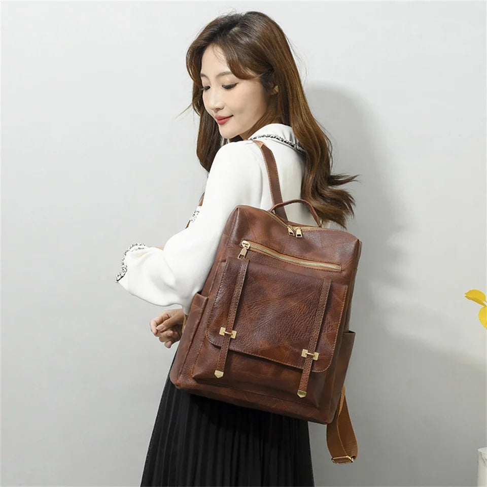 Cyflymder  Vintage Women's Bag Large Capacity Leather Daily Commute Travel Women's Backpack Shopping Fashion Designer School Bags Travel