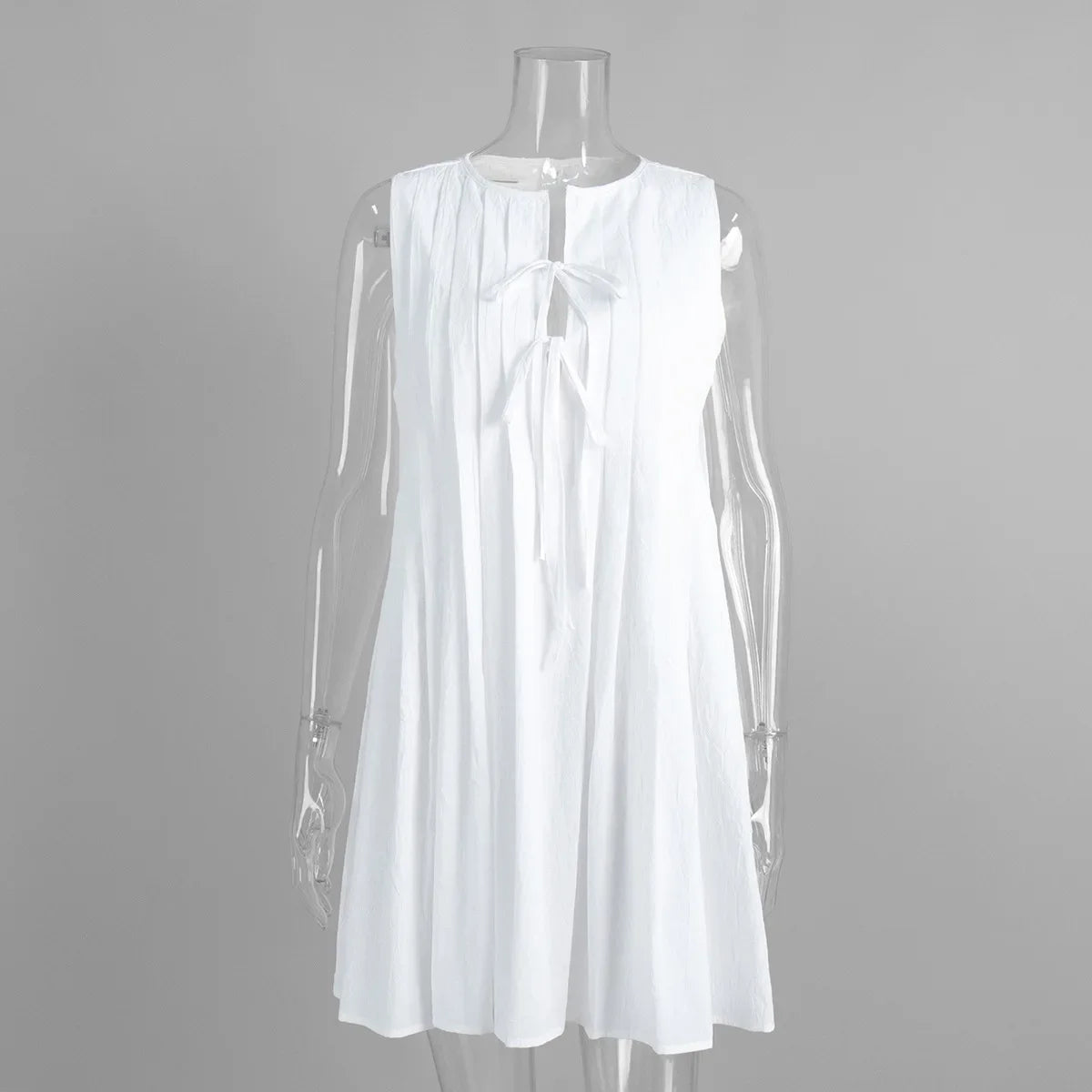 Cyflymder  Loose Pleated Vest Dress Women's Summer New Lace Up Accordion Pleating Short Style Dress Female Beach Resort Casual Dress