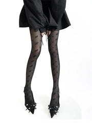 Cyflymder  Women Bow Print Sheer Tights Full Length Pantyhose Mesh Transparent Patterned Hosiery Daily Party Socks Femme Fashion Autumn