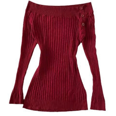 Cyflymder  Fashion American Vintage Slash Neck Knitted Sweaters Y2k Solid Simple French Streetwear Pullover Casual Autumn Women Clothes