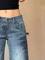 Cyflymder  American Vintage Y2k Autumn  Low Waist Straight Loose Long Bootcut Jeans