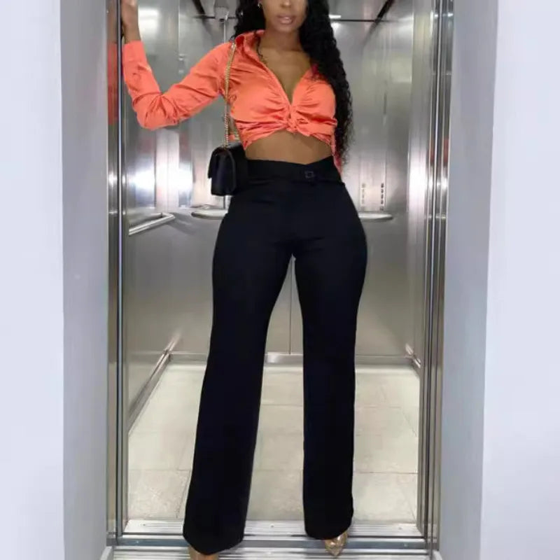 Cyflymder  Latest Fall Women's Pants Stylish High Waisted Flare Trousers Comfortable Workwear Chic Wide Leg Bottoms Trendy Casual Office