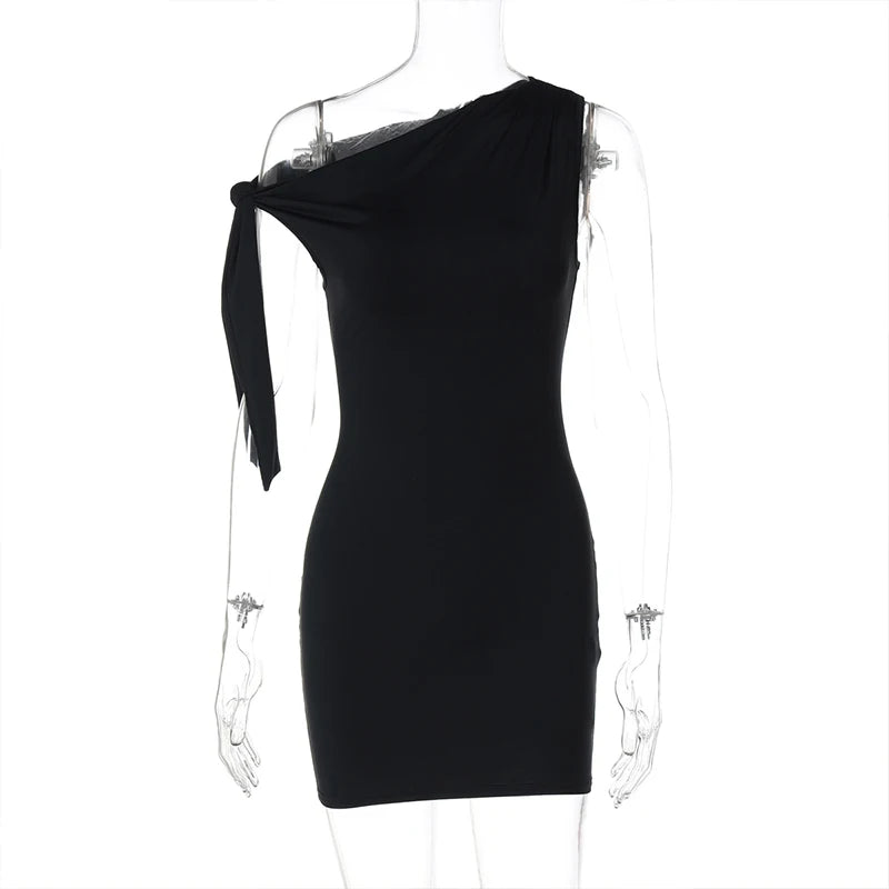 Cyflymder  Sexy Asymmetrical Off-shoulder Slanted Collar Strappy Ruched Bodycon Fashion Solid Casual Package Hip Mini Dresses Clubwear