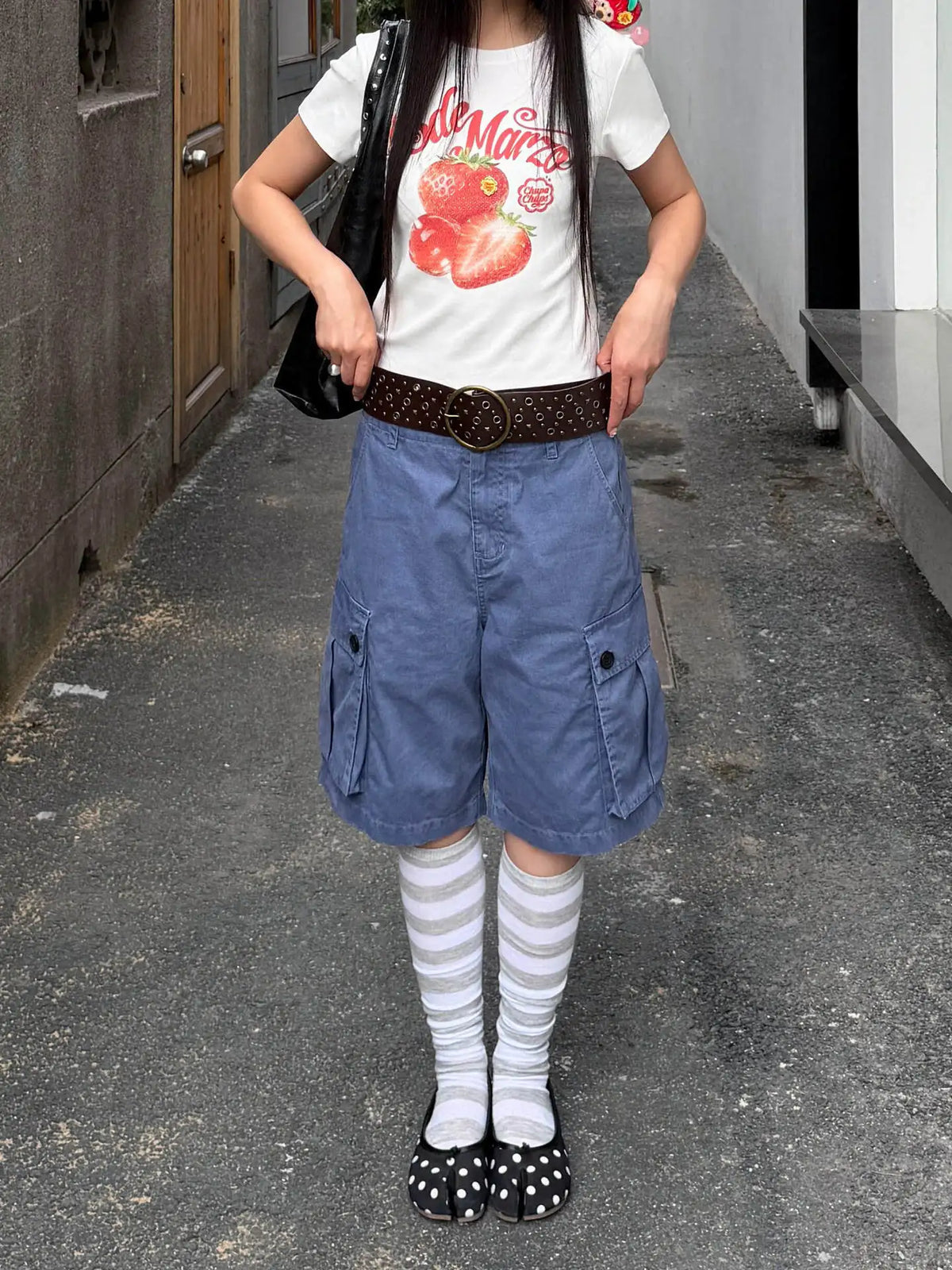 Cyflymder   American Retro Washing Water Big Pocket Cargo Denim Five-point Pants Women Summer New Loose Wide-leg Straight Pants