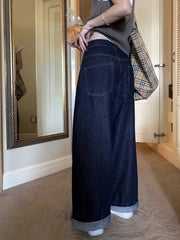 Cyflymder  Women Wide Leg Jeans Deep Blue High Waist Baggy Pants Streetwear Loose Fit Denim Trousers Cool Girl Casual Straight Leg