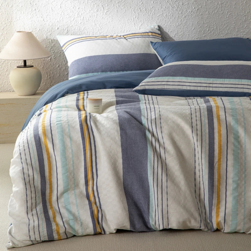 Cyflymder  Bedding Set 100% Cotton Simple Vertical stripes Duvet Cover Set  Double Queen King Size Nordic Quilt Cover Bed Sheet Pillowcases