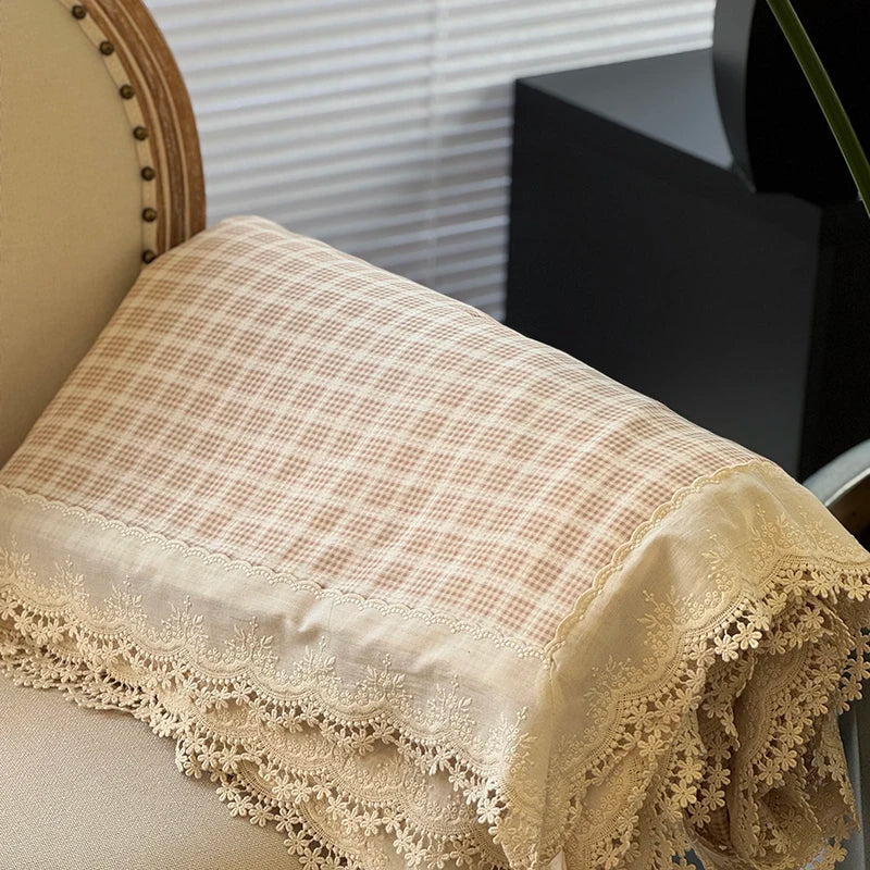 Cyflymder  Pure Cotton Double Layer Yarn Vintage Lace Flower Prints Summer Quilt Princess Air Condition Thin Comforter Lightweight Blanket