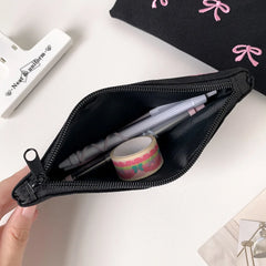 Cyflymder  1 PCS Fashionable Black Canvas Pen Bag With Embroidery Pink Bow Storage Bag For Student Friend Gift