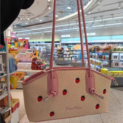 Cyflymder  Sweet Cute Strawberry Tote Bag Pastoral Holiday Vacation Style Handbag Women Large Capacity Commuter Shoulder Crossbody Bag 2025